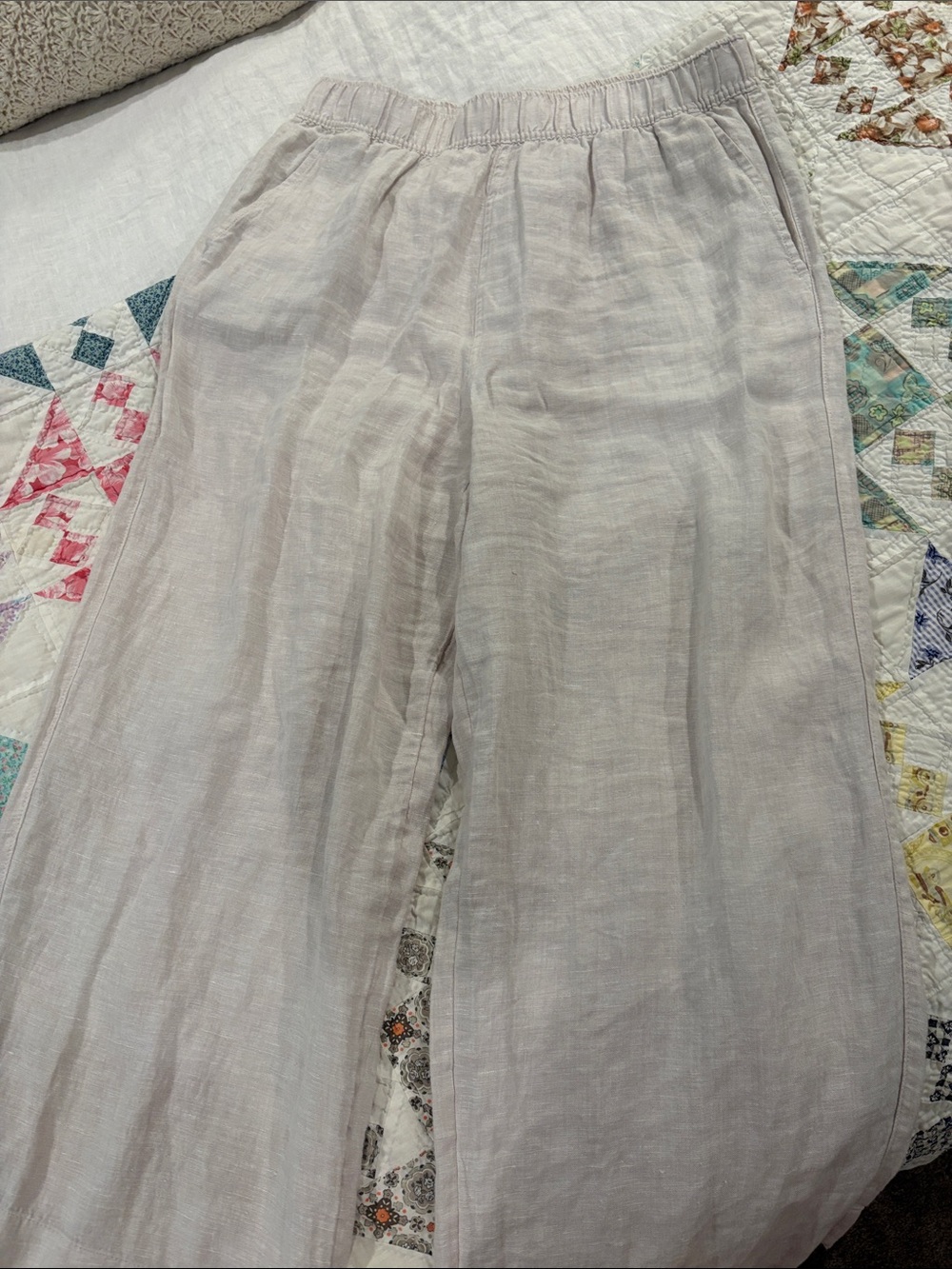 Light Beige Linen Wide-Leg Pants